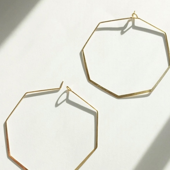 18K Octagon Hoop Earrings - Picture 3 of 3